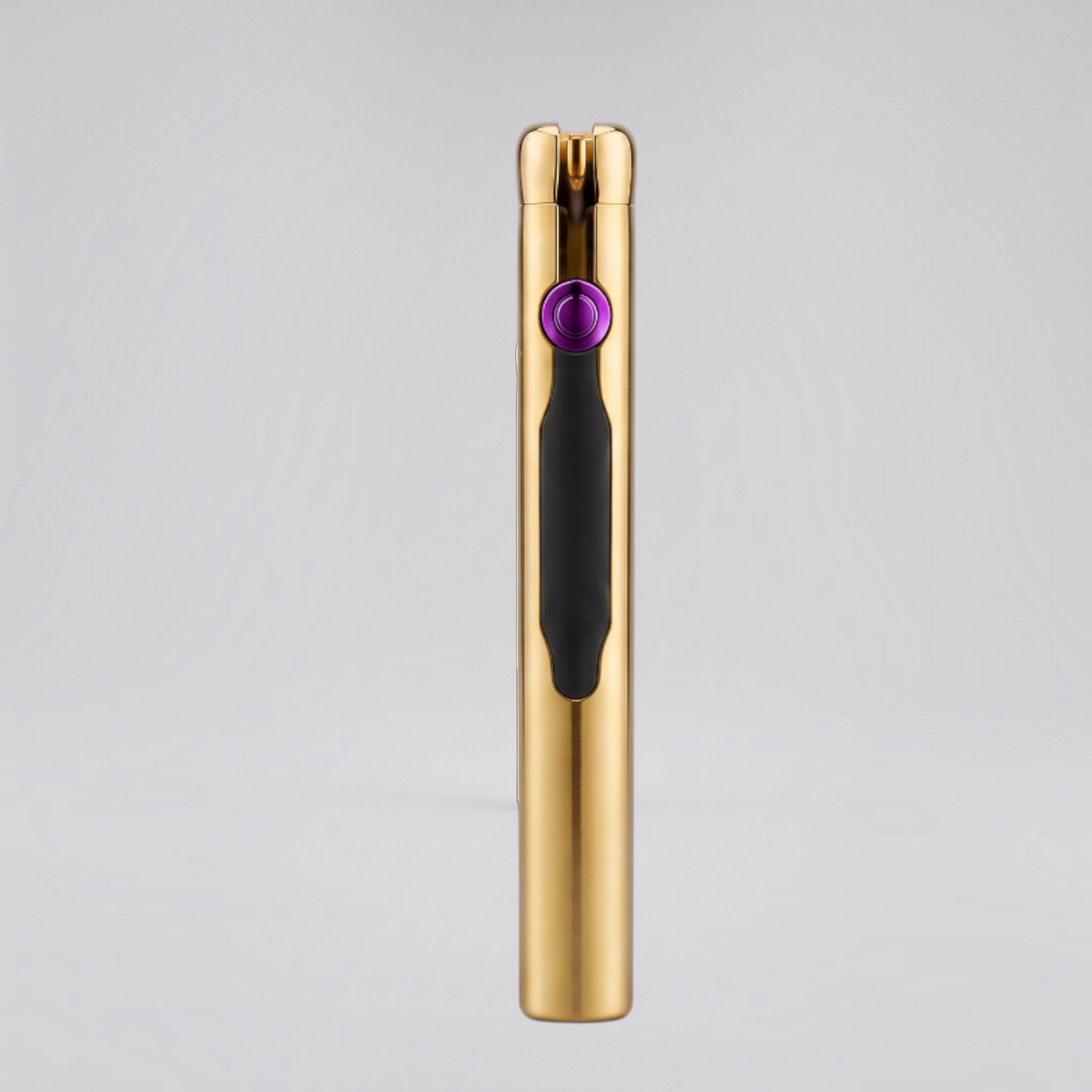 Ignite Culture slim gold flameless dual-arc USB rechargeable lighter with a purple ignition button.