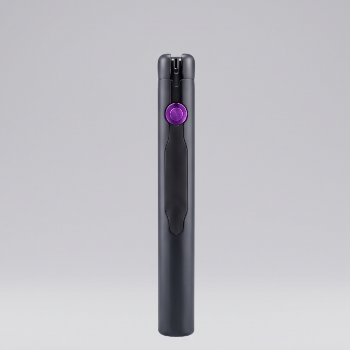 Ignite Culture slim black flameless dual-arc lighter with a purple ignition button on a neutral grey background.