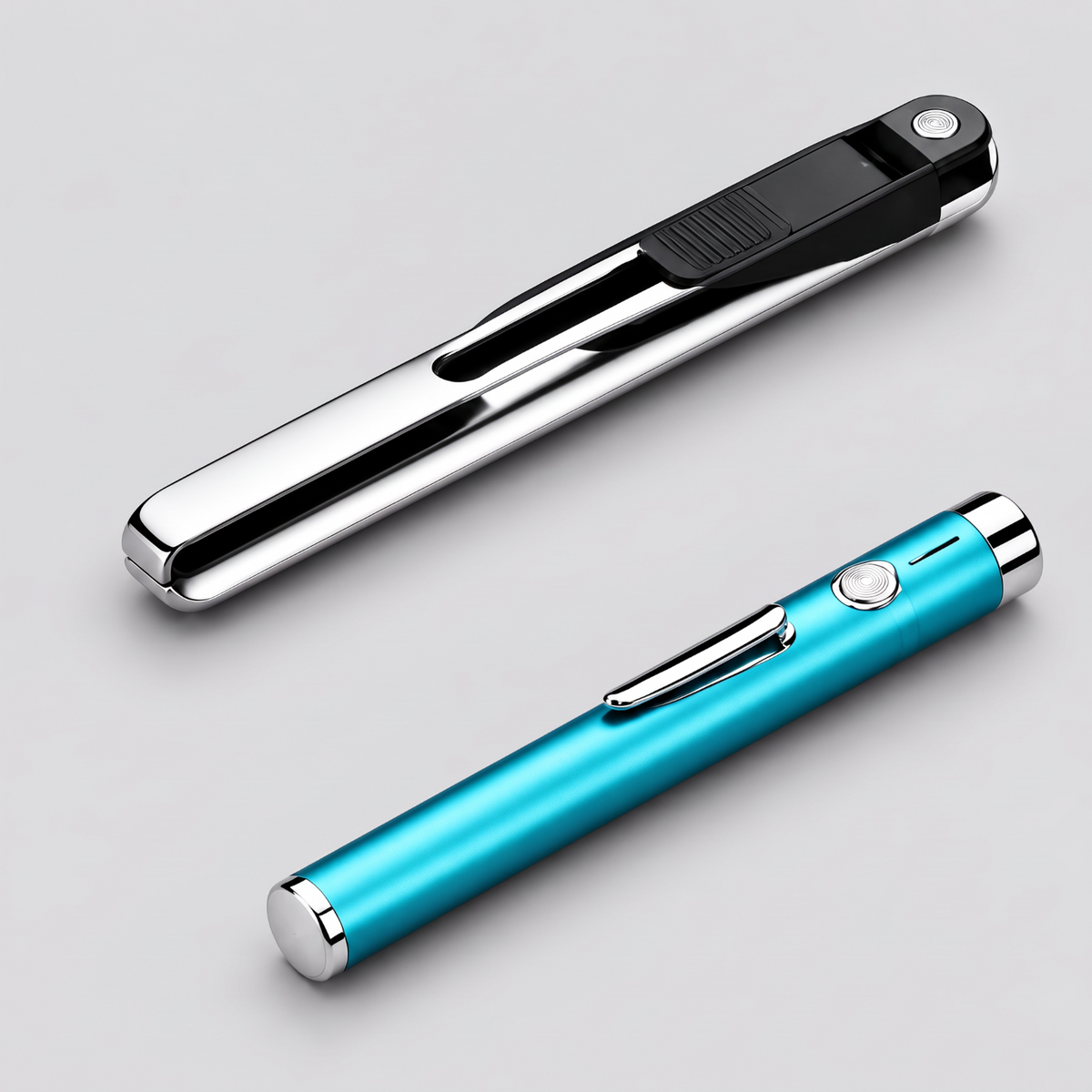 Ignite Culture slim dual-arc flameless lighters in metallic silver and vibrant teal with USB-rechargeable design.