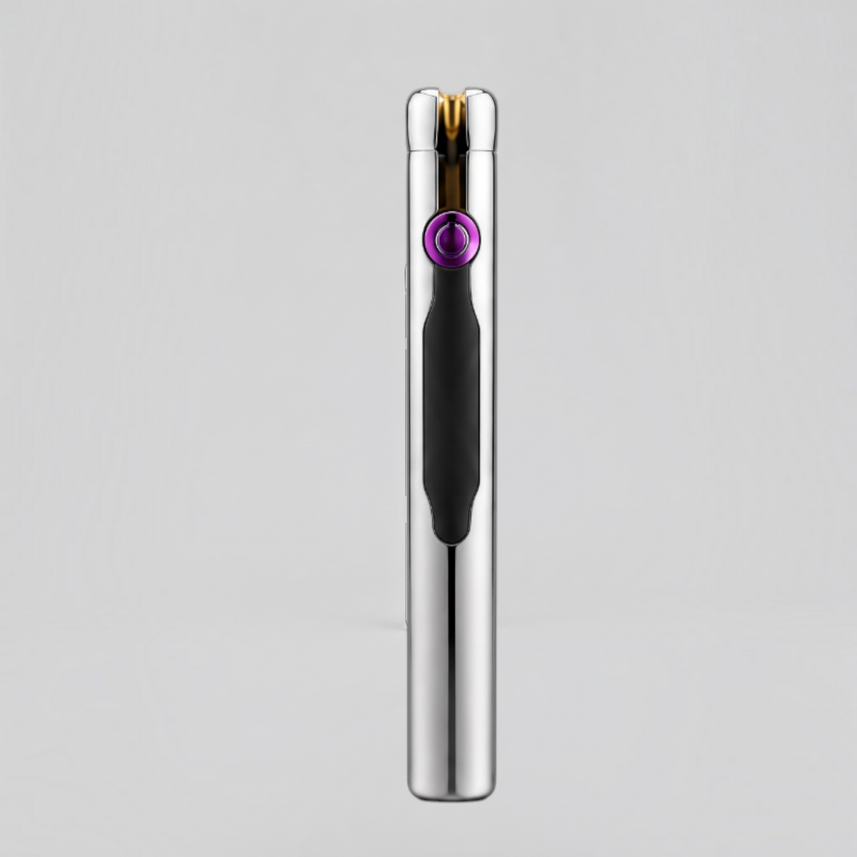 Ignite Culture slim silver flameless dual-arc lighter with a purple button and black grip on a neutral background.